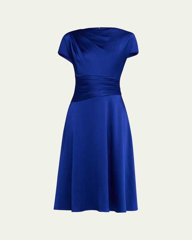 Pleated Hammered Satin Midi Dress